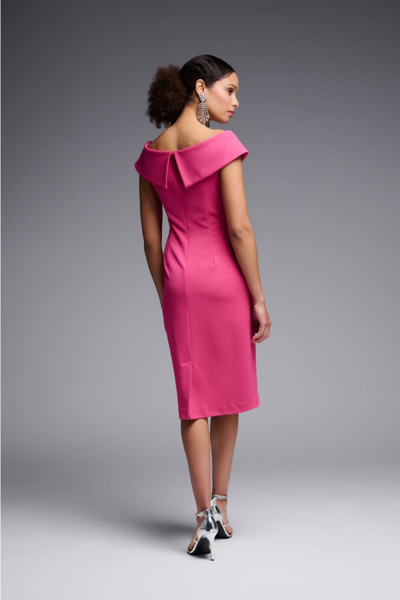 Off-The -Shoulder Scuba Crepe Sheath Dress in Hibiscus 231756