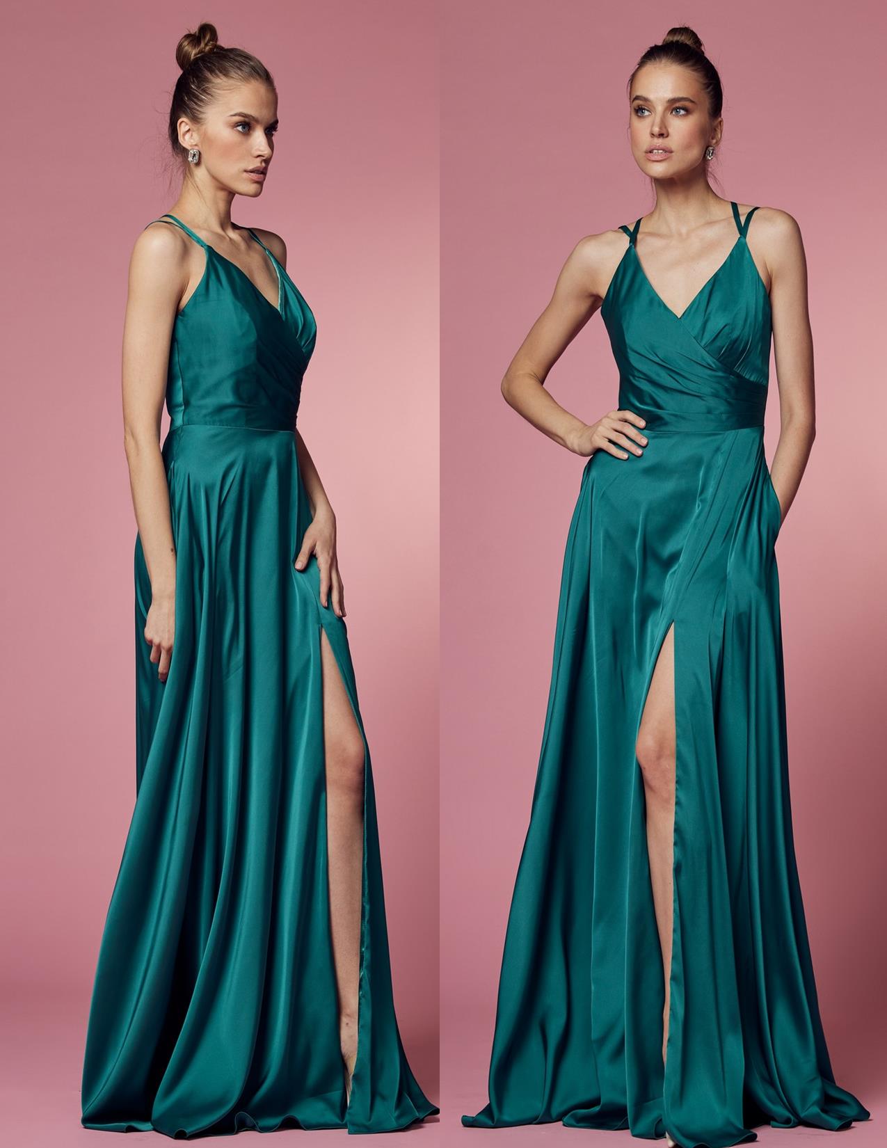 A -Line Satin Gown in Hunter Green A0201HG - After Hours Boutique