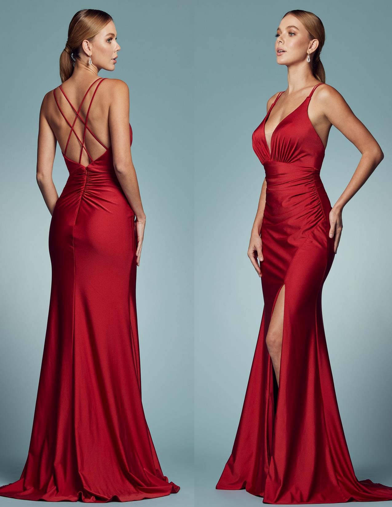 V-Neck Fitting Gown in Dark Red