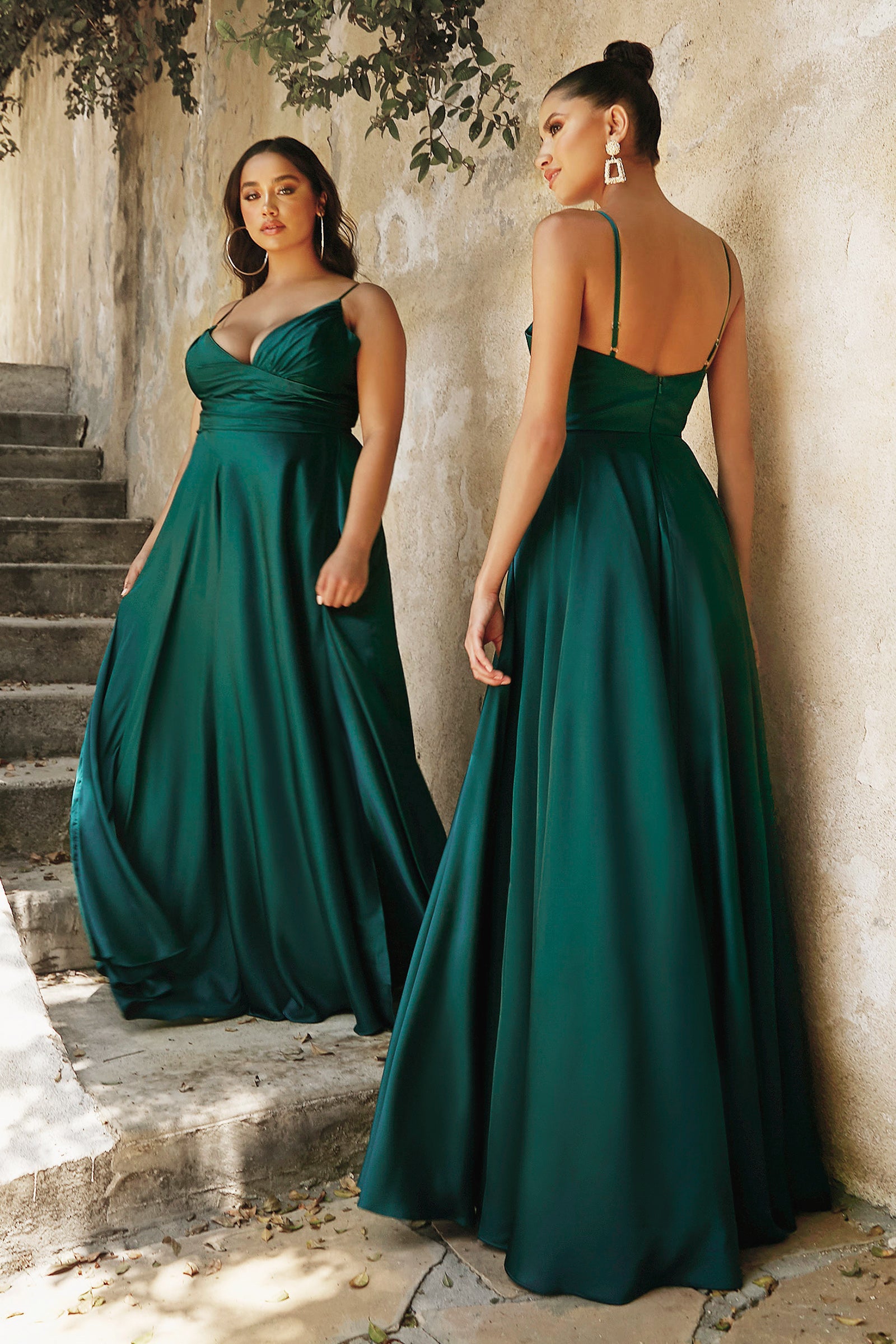 Satin Sweetheart Neckline Gown in Emerald C5847E - After Hours Boutique
