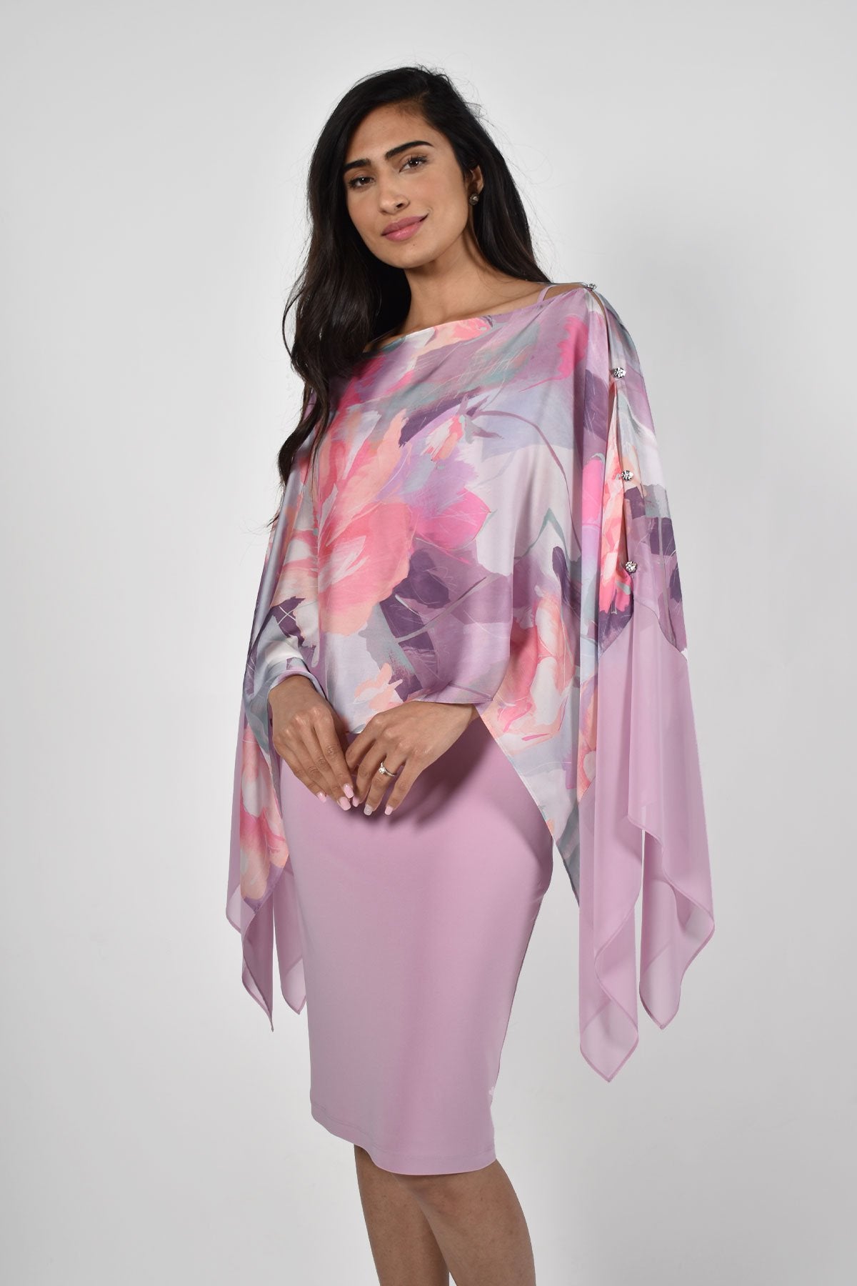 Orchid Print Shawl Dress 228249 - After Hours Boutique