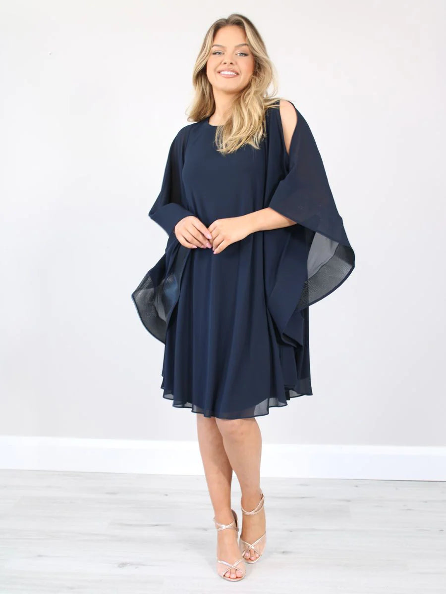 Chiffon Cape Sleeve Dress in Navy 219102U - After Hours Boutique