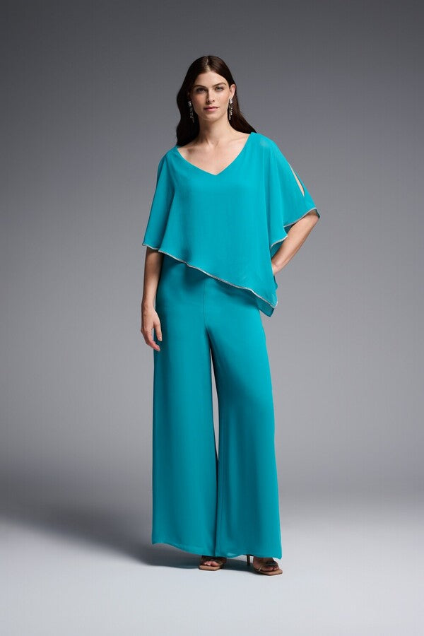Chiffon Layered Poncho Tunic Pant Suit in Ocean Blue 223738 - After Hours Boutique