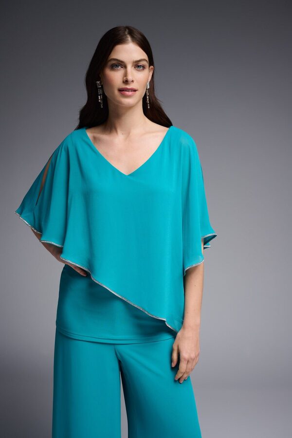 Chiffon Layered Poncho Tunic Pant Suit in Ocean Blue 223738 - After Hours Boutique