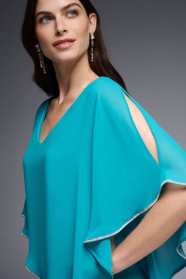 Chiffon Layered Poncho Tunic Pant Suit in Ocean Blue 223738 - After Hours Boutique