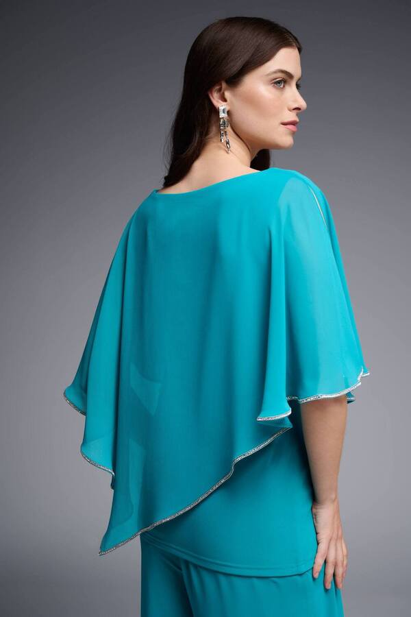 Chiffon Layered Poncho Tunic Pant Suit in Ocean Blue 223738 - After Hours Boutique