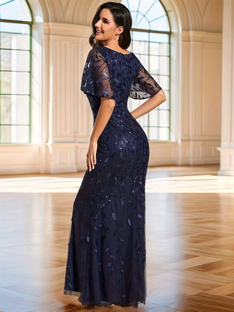 Sequin Mesh Mermaid Style Dress in Navy