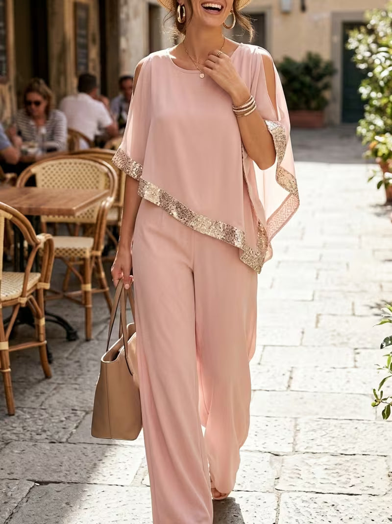 Satin Pant Set in Soft Pink