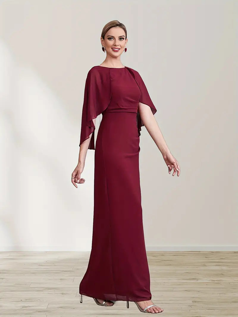 Elegant Chiffon Maxi Dress in Burgundy