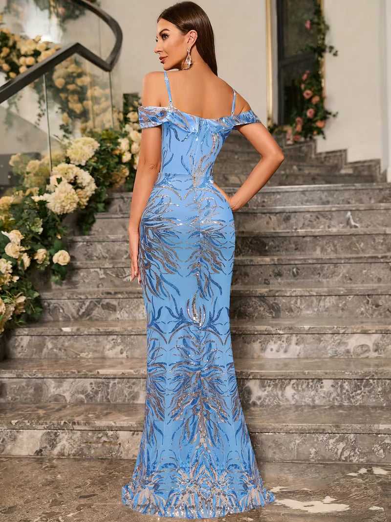 Sequin Accent Gown in Soft Blue