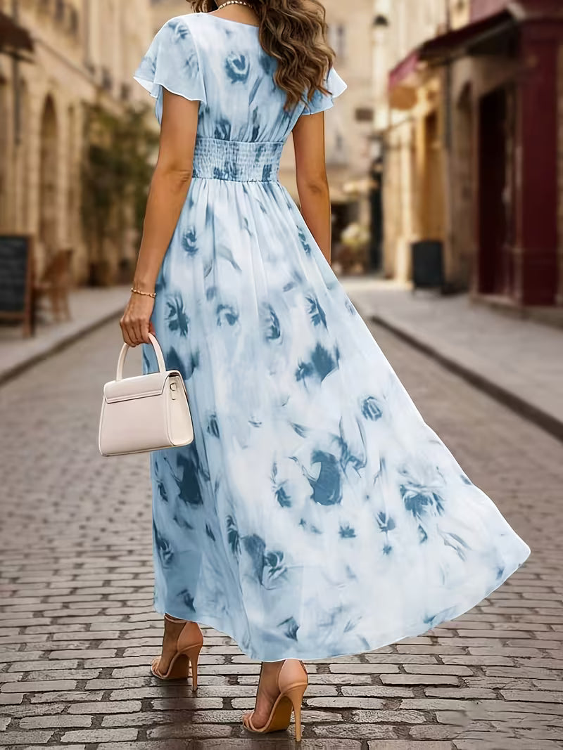 Elegant A-Line Print Midi Dress