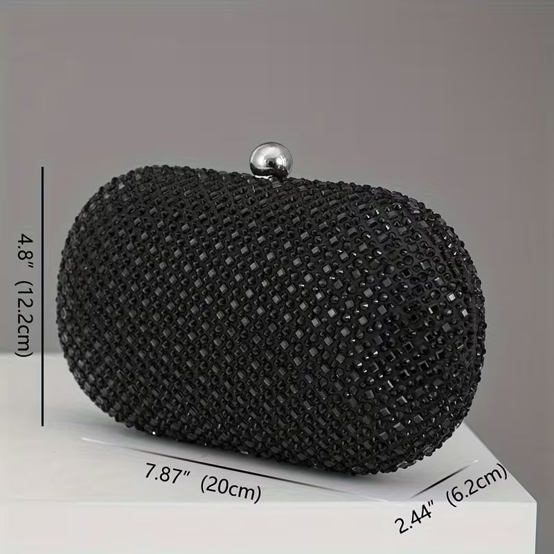 Oval Shaped Black Rhinestone Clutch