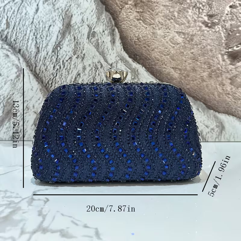 Luxury Rhinestone Sparkling Clutch in Navy Blue