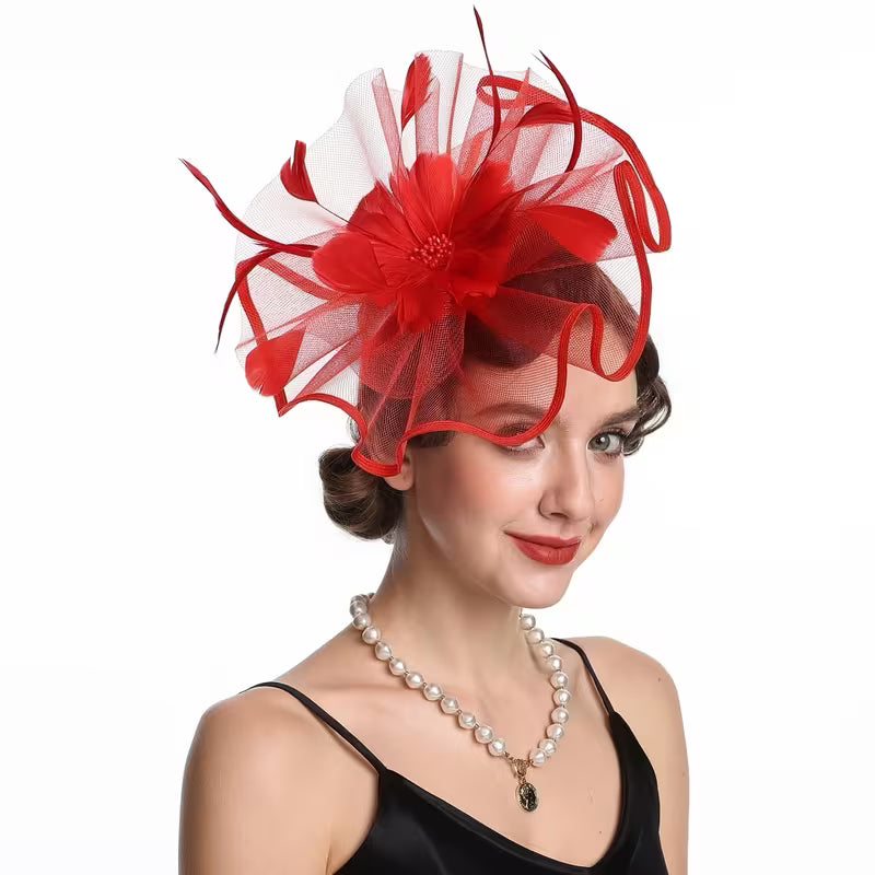Vintage Feather Fascinator in Red