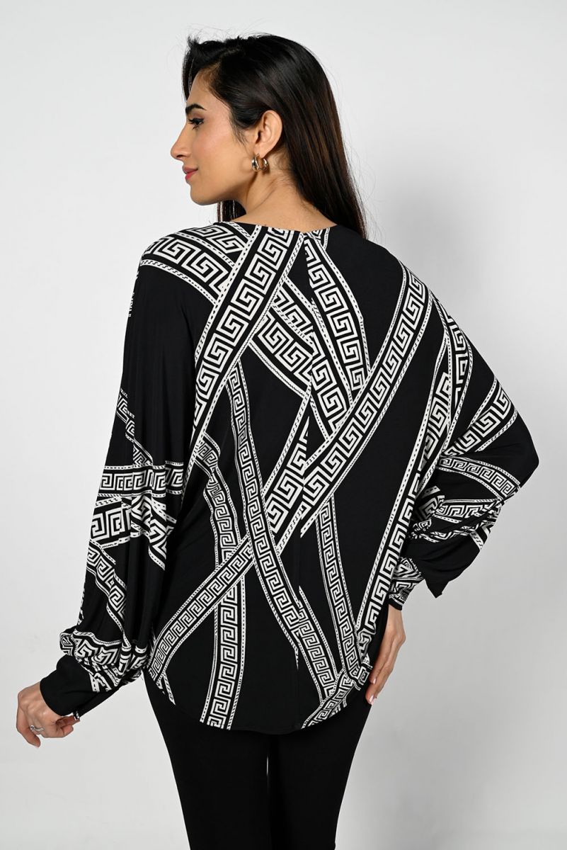 Aztec Print Beige and Black Knit Top 223271 - After Hours Boutique