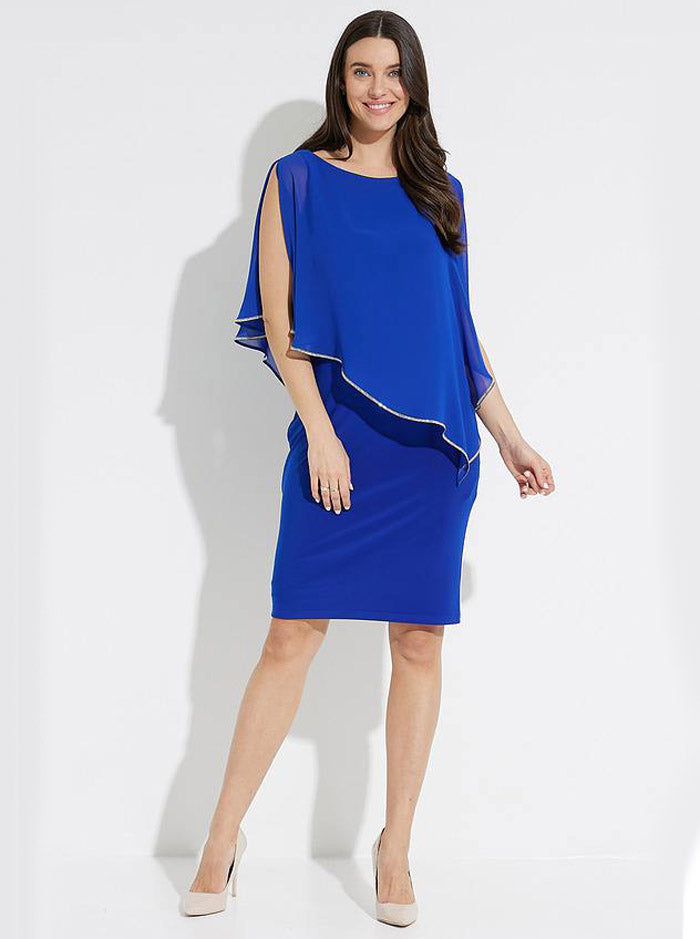 Layered Dress with Cape Overlay in Royal Sapphire 223762
