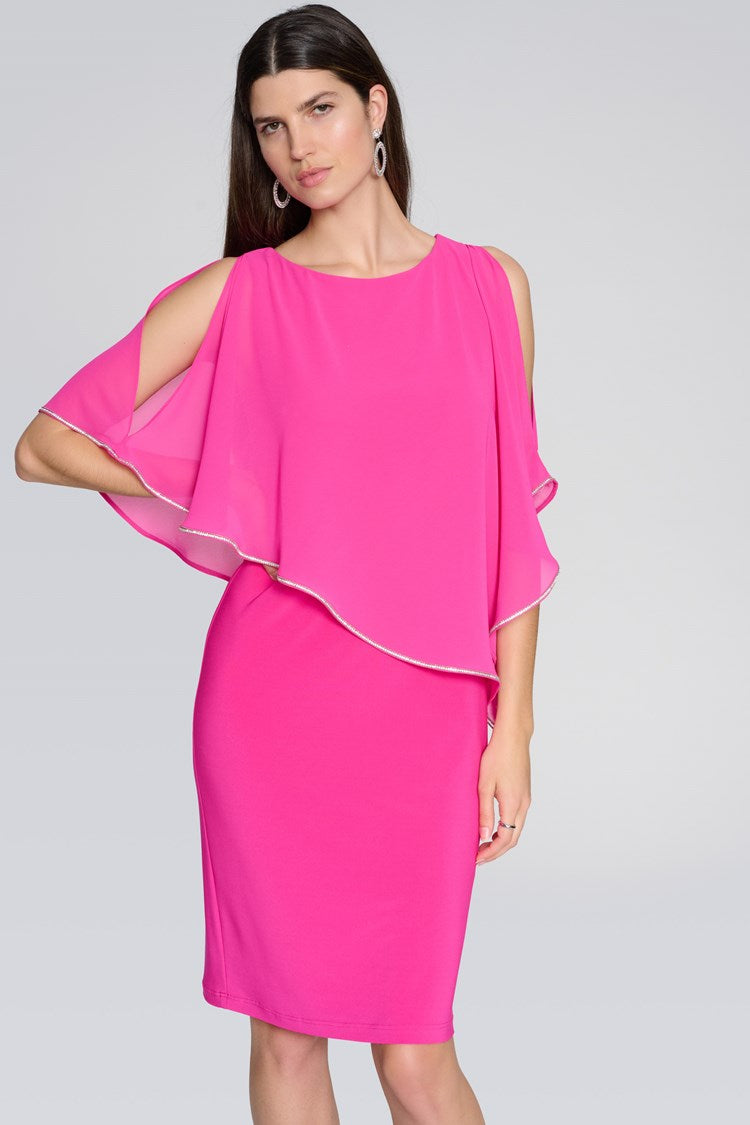 Layered Dress With Cape Overlay in Shocking Pink 233762