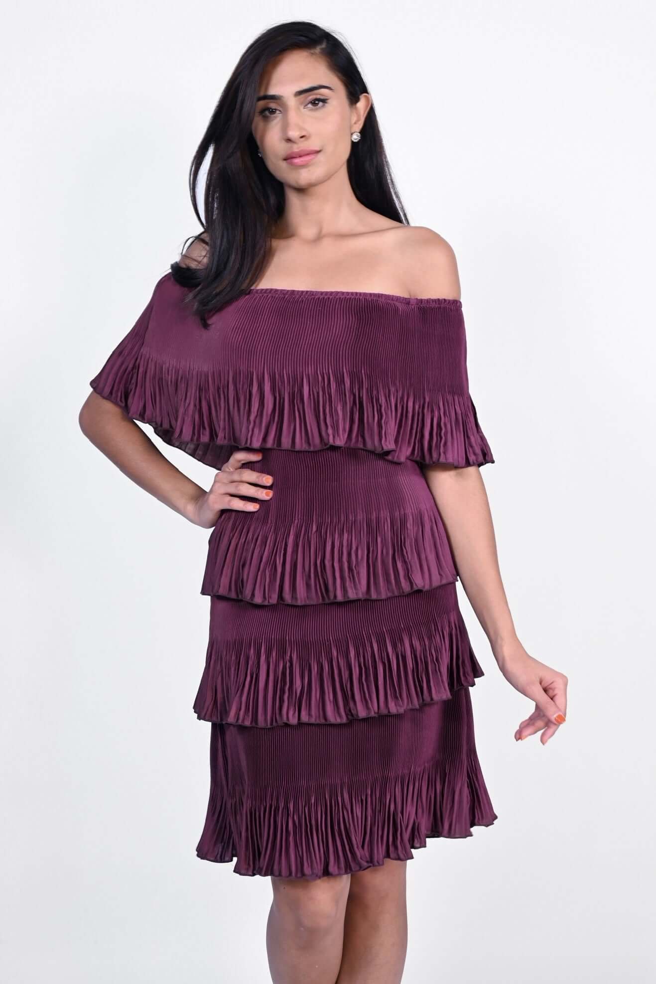 Pleated off the Shoulder Dress 229108 - After Hours Boutique