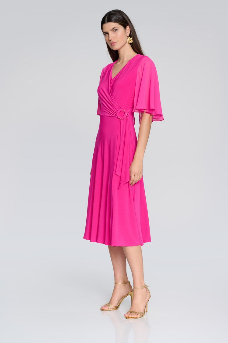 Silky Knit Fit And Flare Dress in Shocking Pink 231757