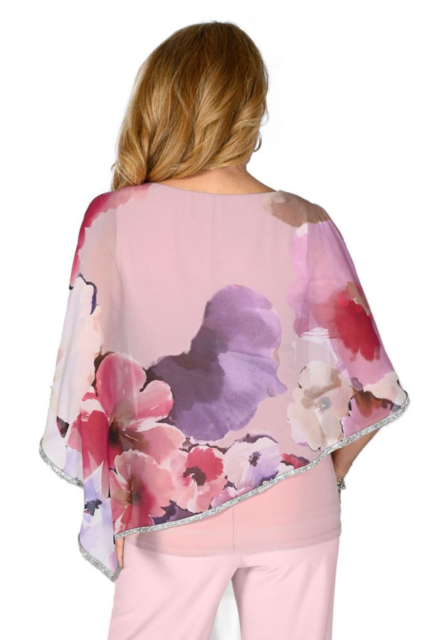 Floral Chiffon Overlay Top With Diamante Trim 232205