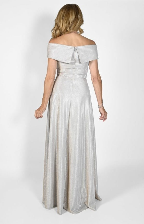 Champagne And Silver Shawl Collar Full Skirt Gown 232232