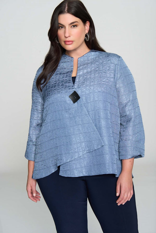 Textured Woven Jacquard Swing Jacket in Serenity Blue 233792S24