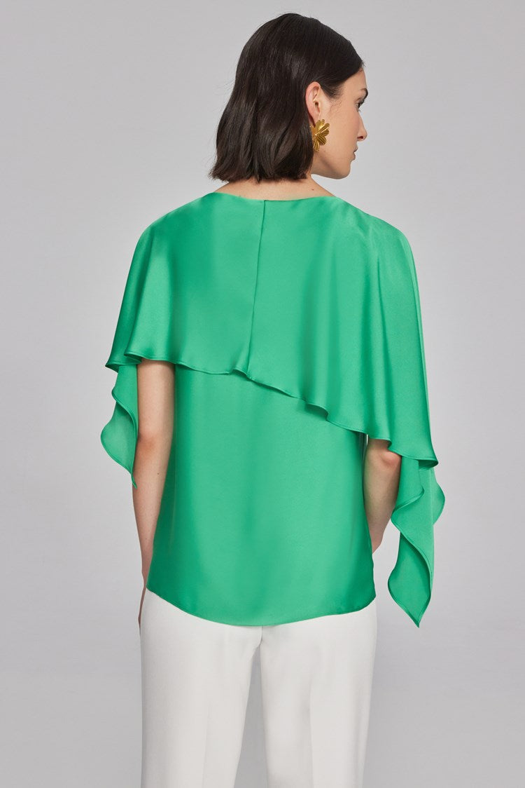 Satin Layered Top With Boat Neck in Noble Green