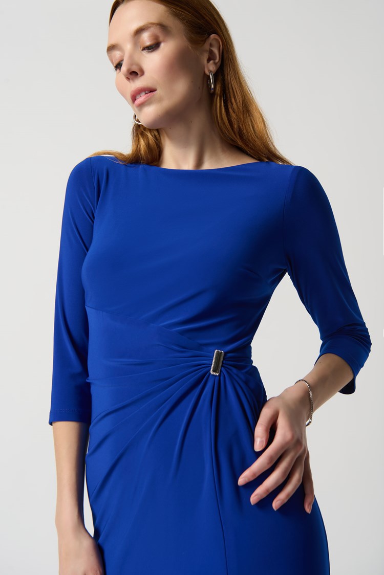 Silky Knit Sheath Dress With Ornament Detail 234031