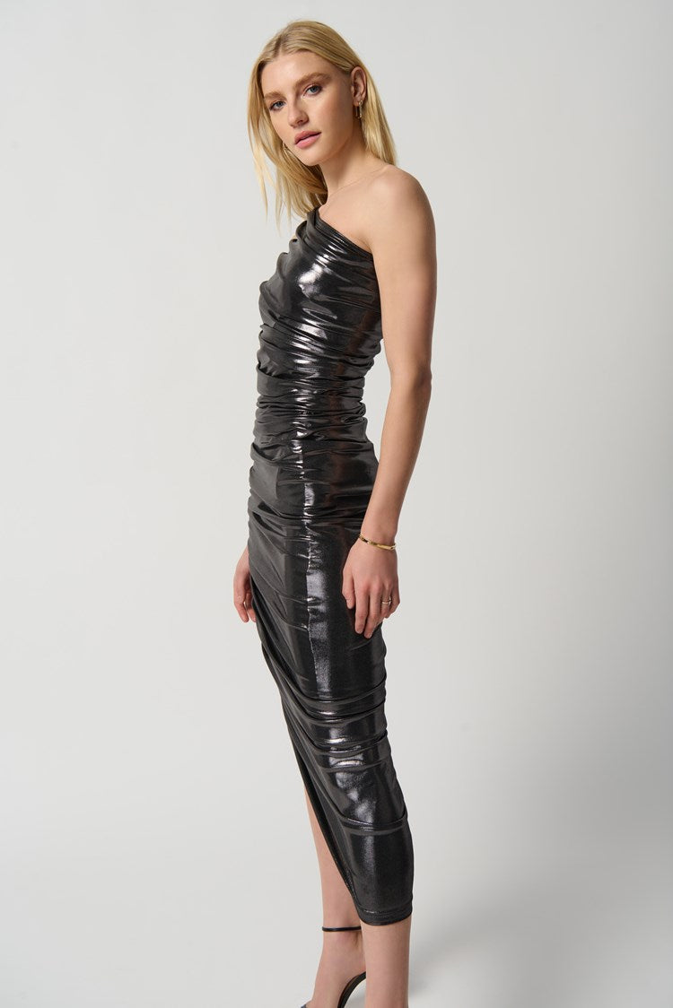 One-Shoulder Shirred Metallic Dress 234158