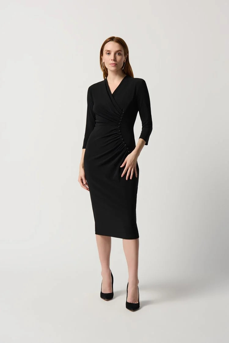 Silky Knit Sheath Dress With Front Pleats