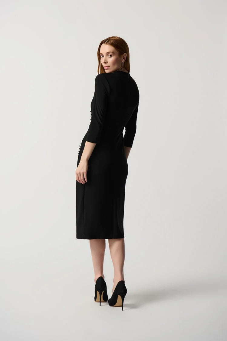 Silky Knit Sheath Dress With Front Pleats