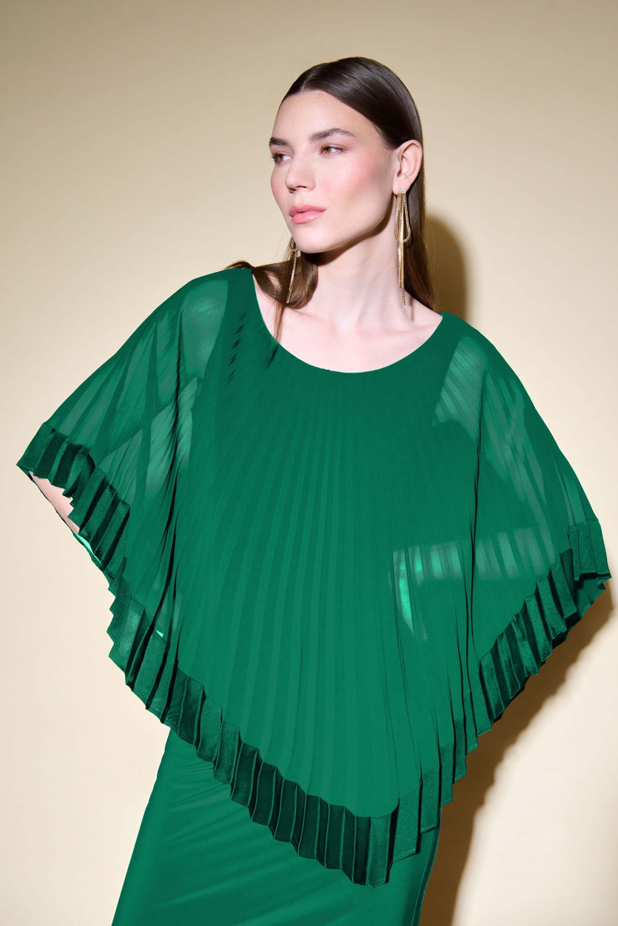 Signature by Joseph Ribkoff Pleated Cape Dress in True Emerald 234705