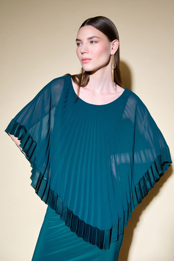 Silky Knit Sheath Dress With Chiffon Pleated Overlay 234705