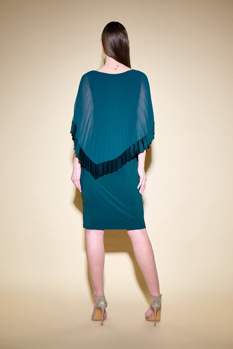 Silky Knit Sheath Dress With Chiffon Pleated Overlay 234705