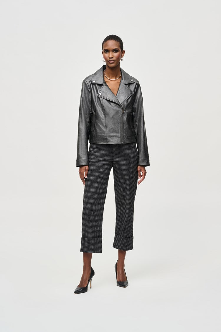 Metallic Faux Leather Biker Jacket in Gunmetal 234902F24