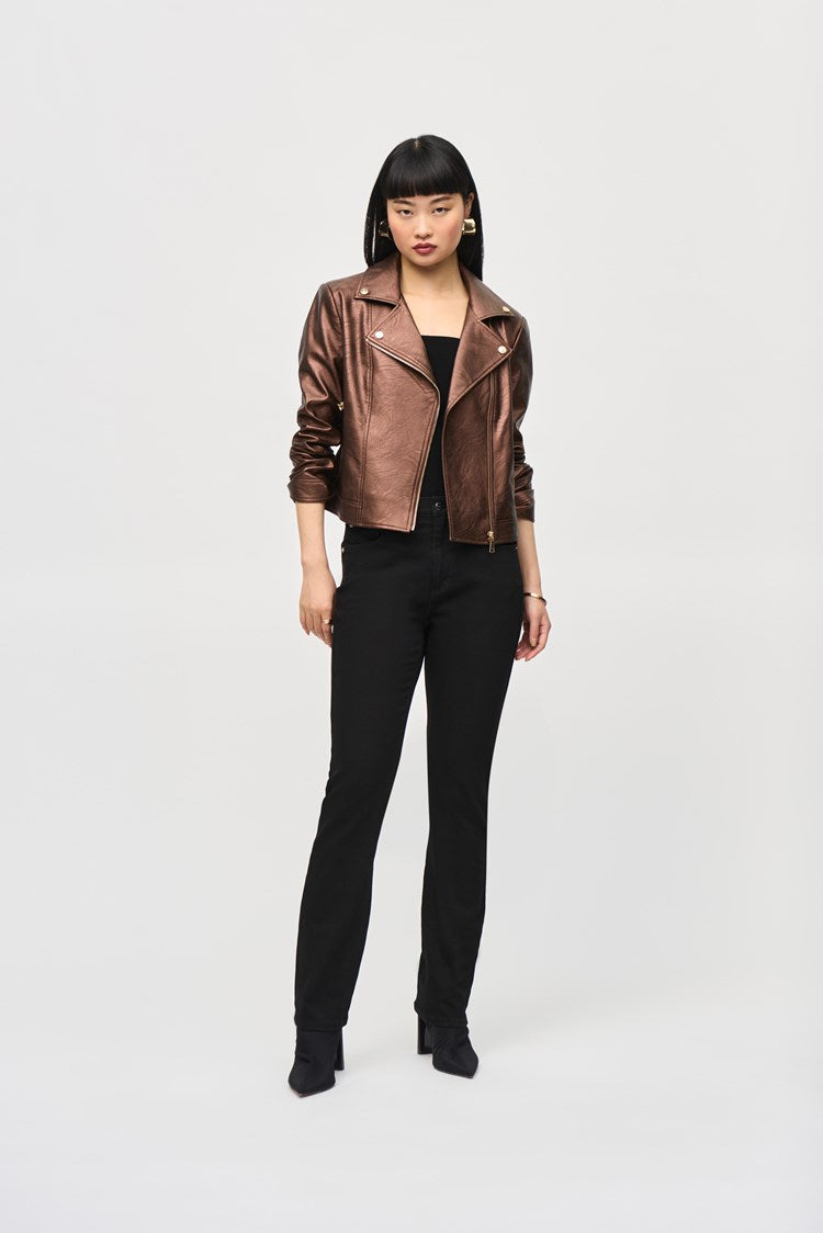 Metallic Faux Leather Biker Jacket in Bronze 234902F24