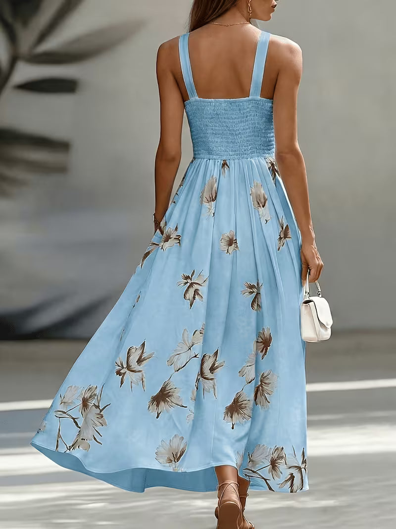 Print V-Neck Maxi dress in Light Blue