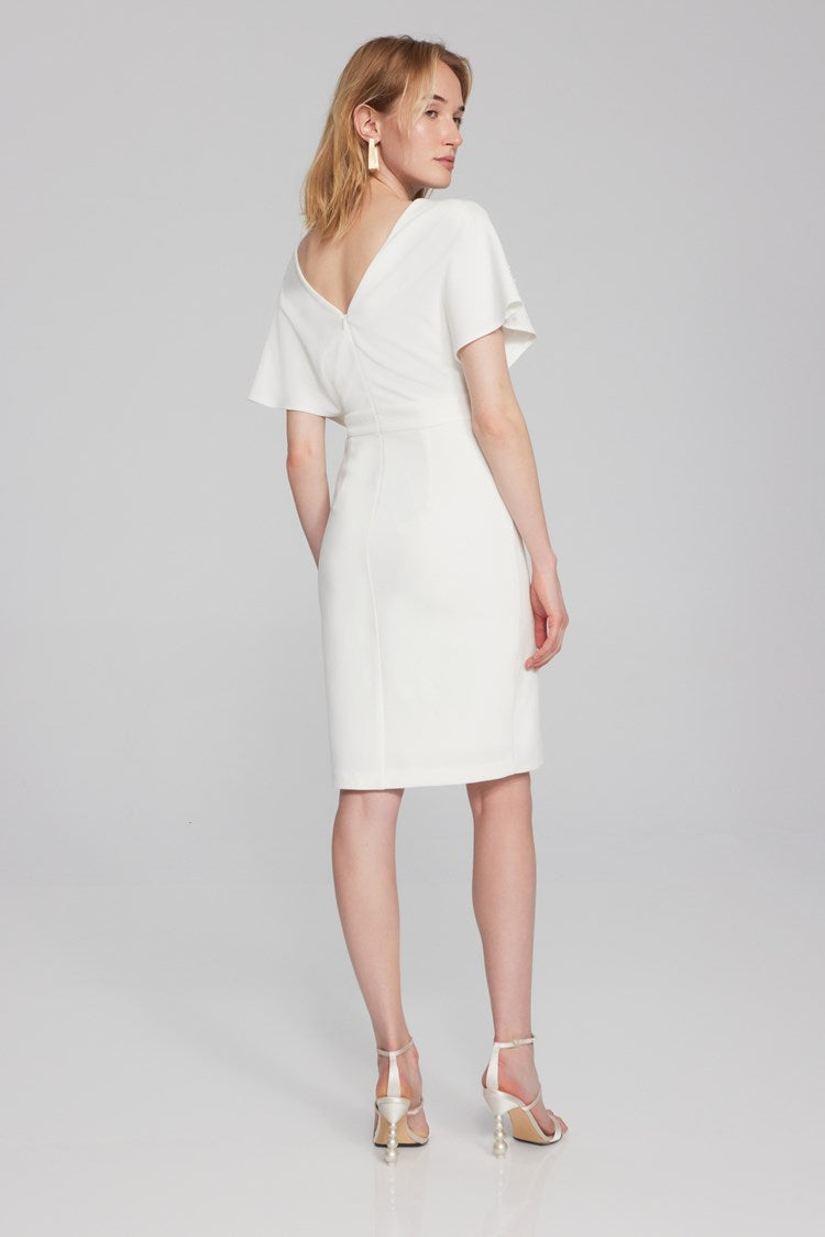 Scuba Crepe Wrap Dress with Pearl Detail in Vanilla 241761