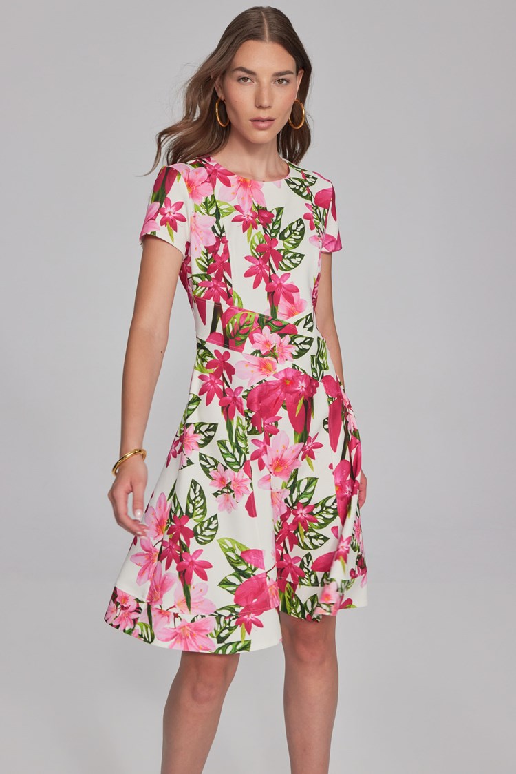 Floral Print Scuba Crepe Fit-And-Flare Dress 241789