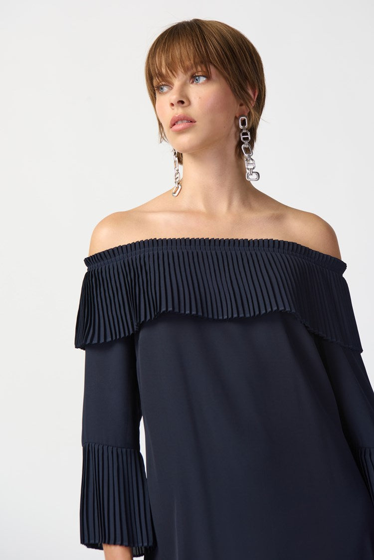 Georgette Off-the-Shoulder A-line Dress in Midnight Blue 241907