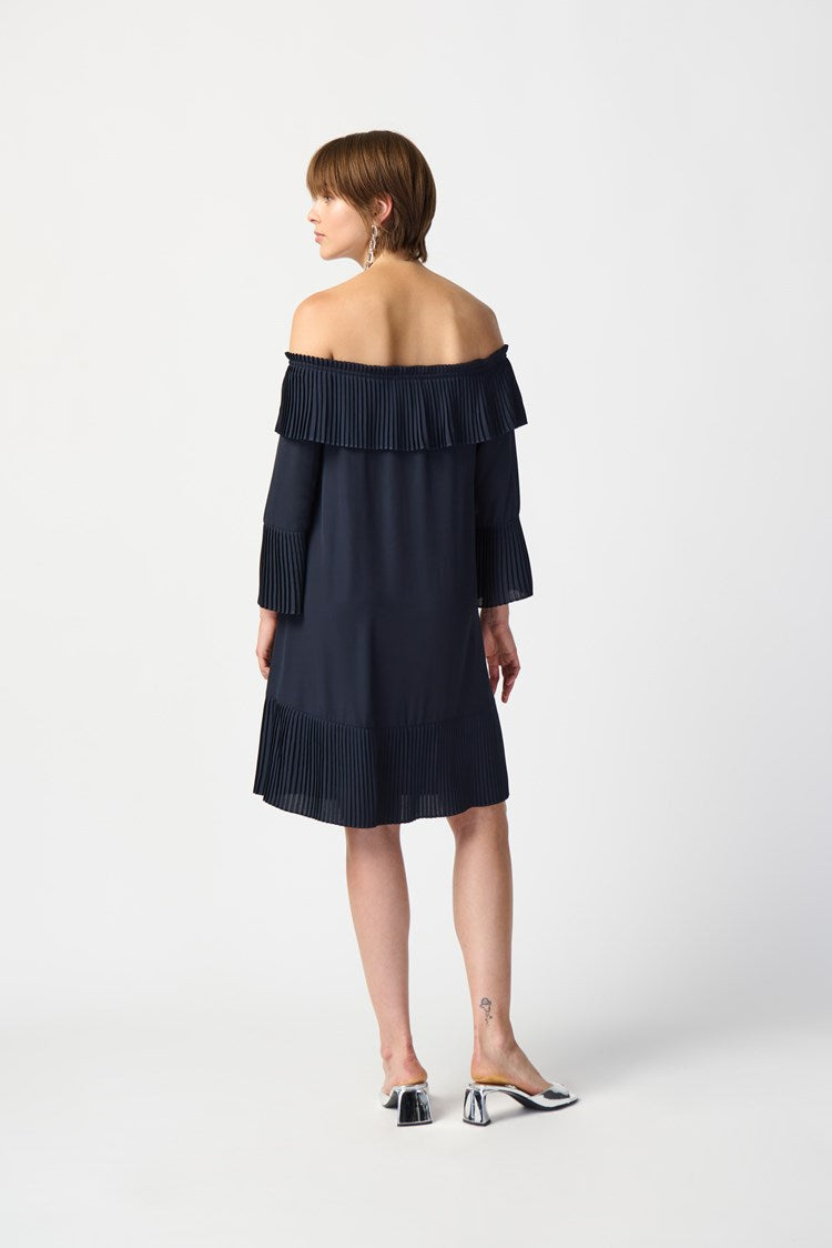 Georgette Off-the-Shoulder A-line Dress in Midnight Blue 241907