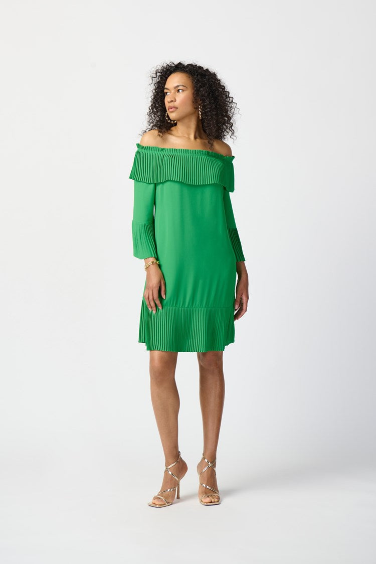 Georgette Off-the-Shoulder A-Line Dress in Island Green 241907