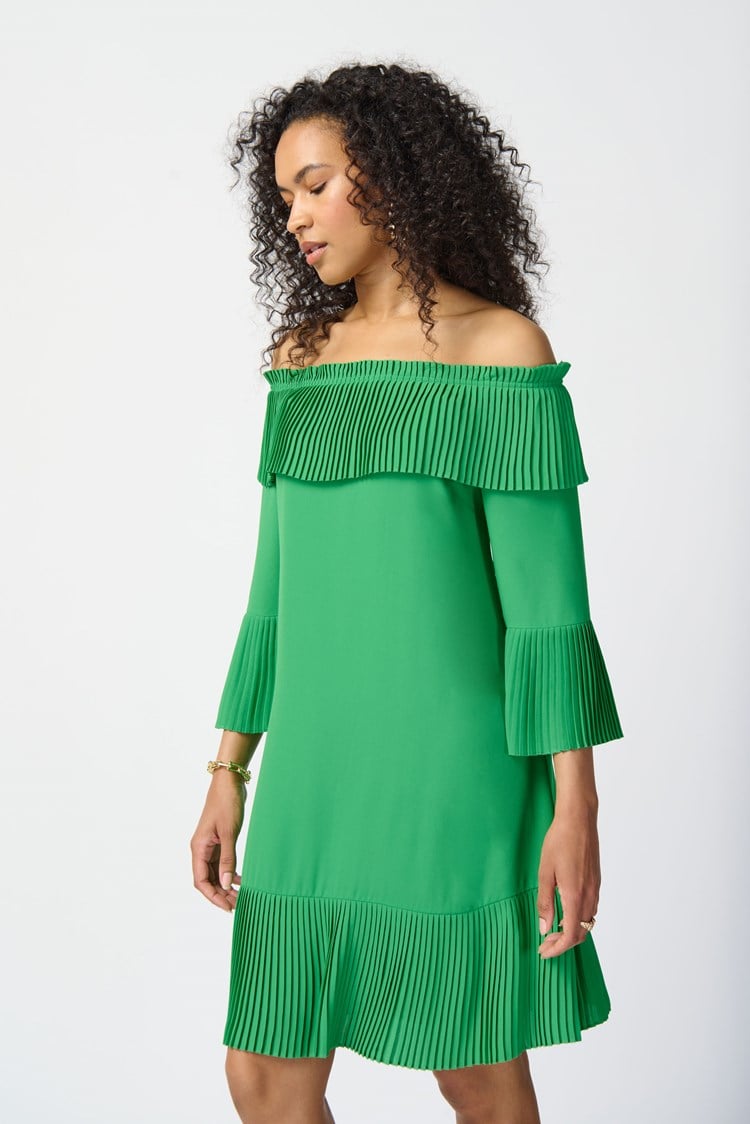 Georgette Off-the-Shoulder A-Line Dress in Island Green 241907