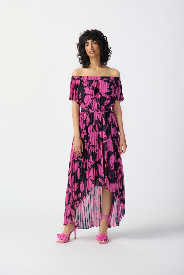 Floral Print Chiffon Off-Shoulder Pleated Dress 241908