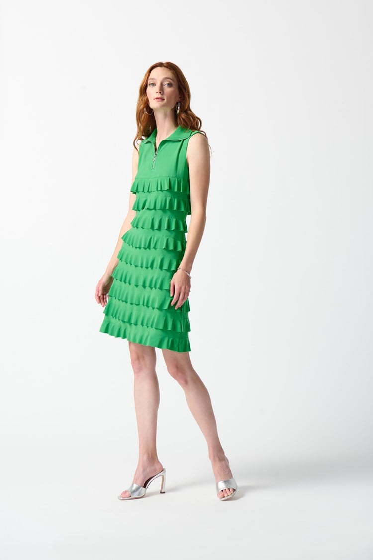 Silky Knit Ruffled Sleeveless Dress in Island Green 242116