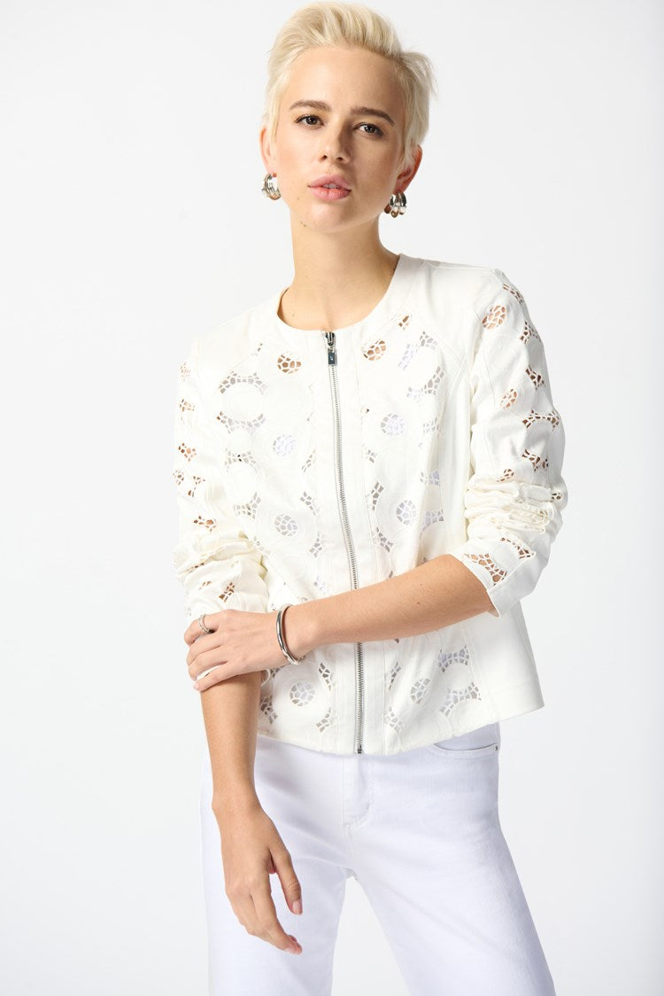 Foiled Suede Jacket With Laser Cut Leatherette in Vanilla 242907