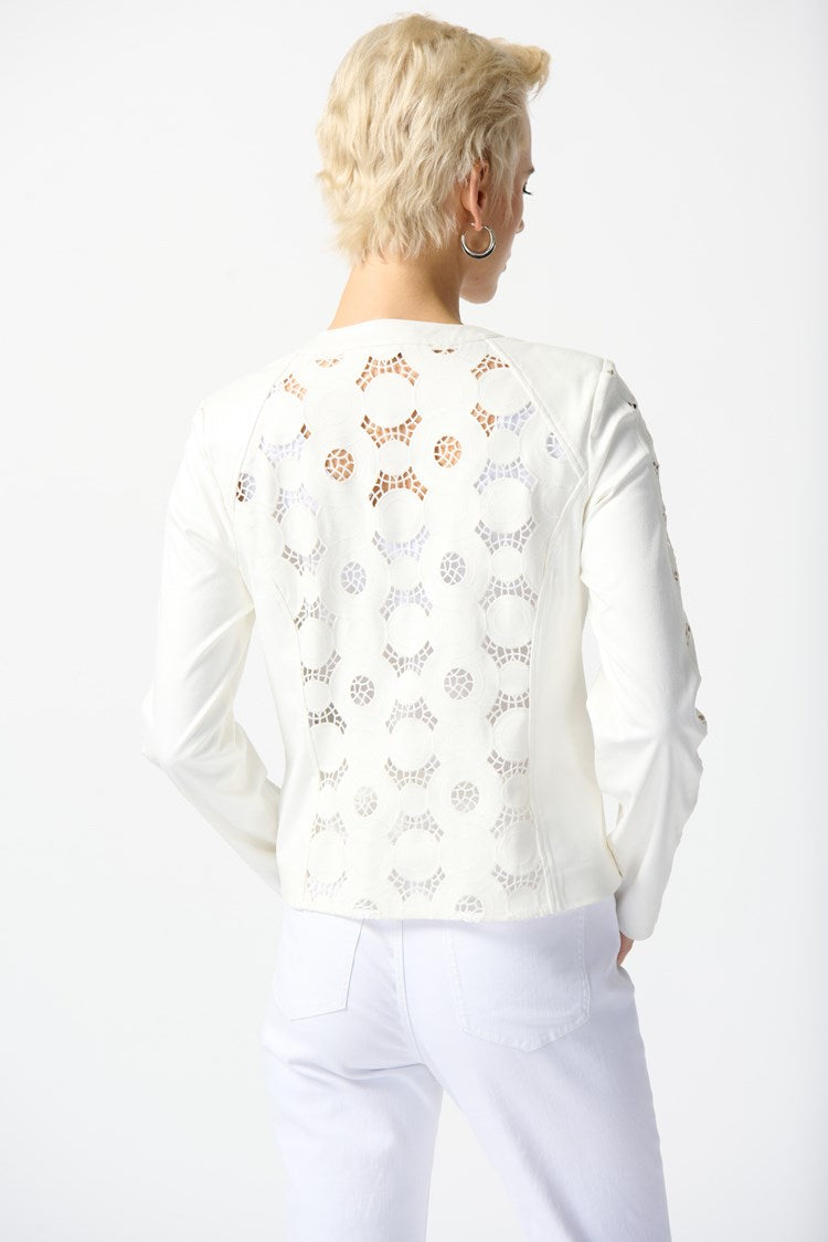 Foiled Suede Jacket With Laser Cut Leatherette in Vanilla 242907