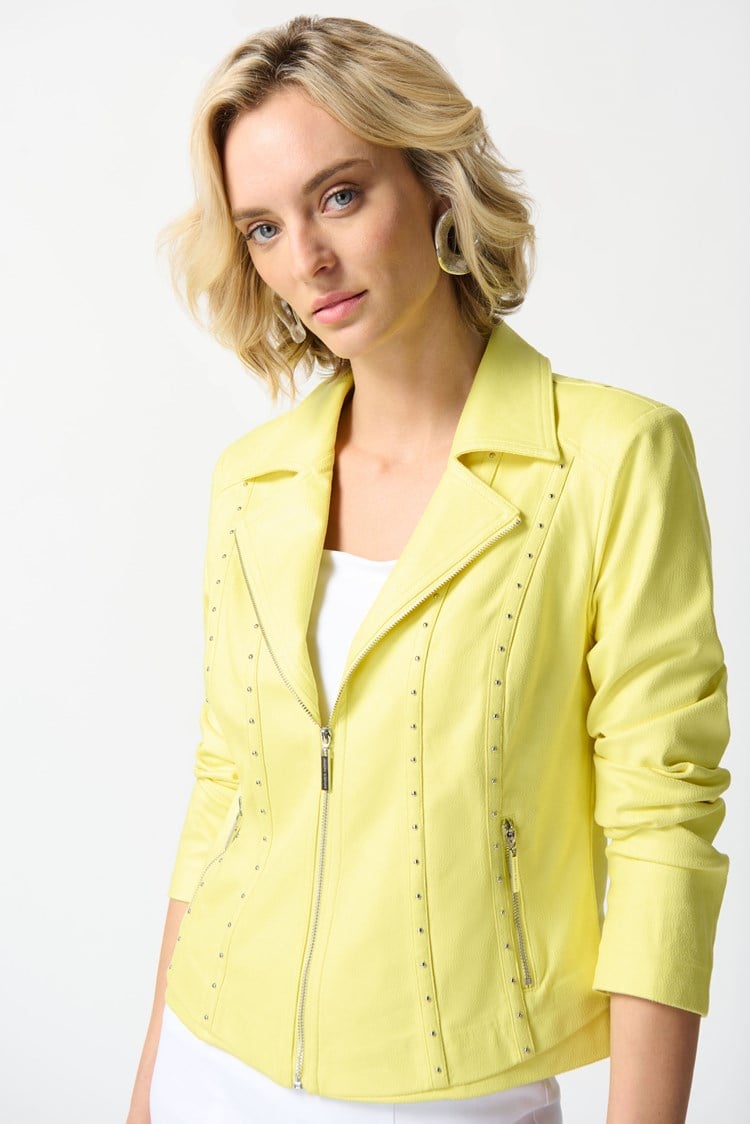 Foiled Suede Fitted Jacket in Yellow 242908