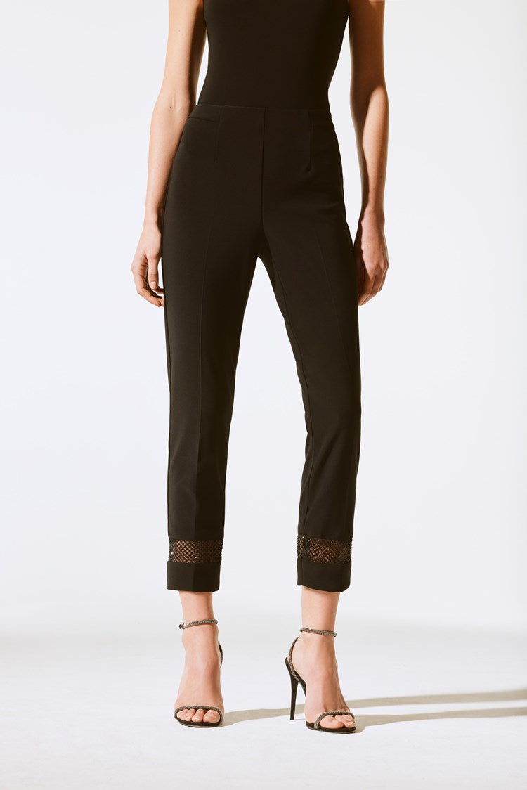 Silky Knit And Rhinestone Mesh Pants 243753