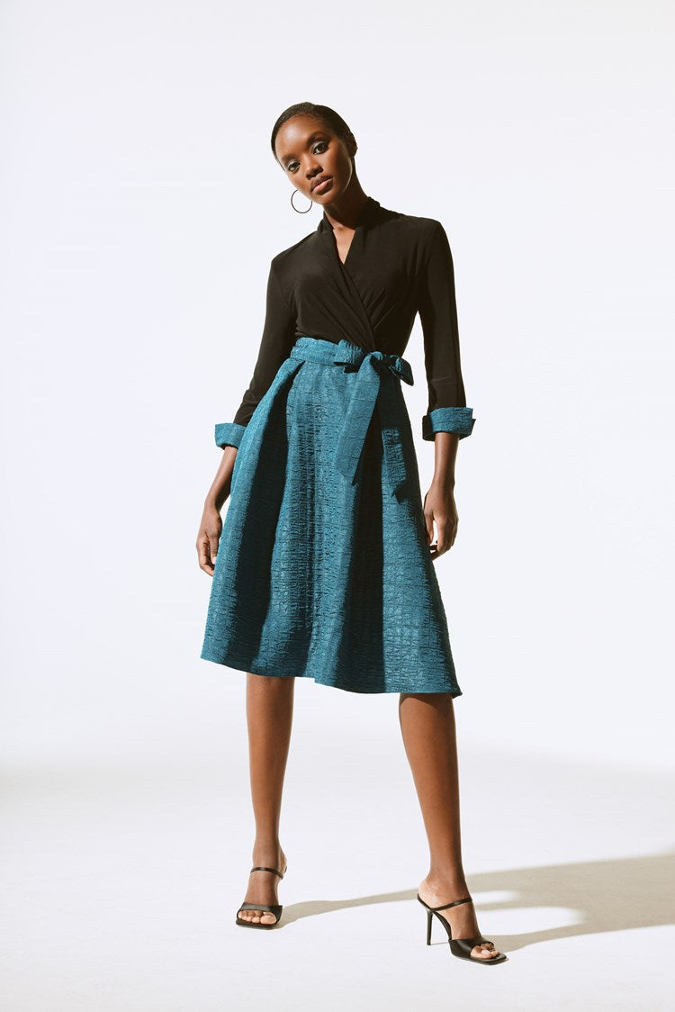 Silky Knit And Jacquard Belted Dress 243783
